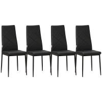 HOMCOM Lot de 4 chaises de salle à manger avec dossier haut, revêtement synthétique et pieds en acier, noir
