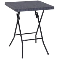 Outsunny Tavolo Pieghevole da Esterno o Campeggio, in Metallo e HDPE Impermeabile, Nero e Marrone, 60 x 60 x 74 cm(m-1)