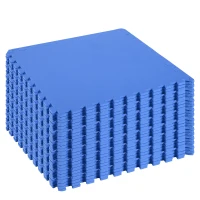 HOMCOM Tappeto Puzzle Gioco per Bambini Cameretta 32 Pezzi in EVA Morbido Ecologico Atossico Blu 63×63cm(m-10)