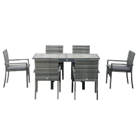 Outsunny Set da Giardino con Tavolo Allungabile e 6 Sedie con Cuscini in Rattan PE, Grigio e Marrone(m-10)