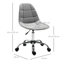 Vinsetto Sedia Girevole , Design Ergonomico e Regolabile Senza Braccioli, Grigio, 59x59x81-91cm(m-3)