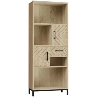 HOMCOM Scaffale Libreria da Parete con Ante e Cassetti in Legno, Design Moderno, 60 x 30 x 150cm(m-1)