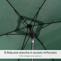 Outsunny Ombrellone Rettangolare 2x3 m Pieghevole e Regolabile con Manovella, in Alluminio e Poliestere, Verde e Nero(m-7)