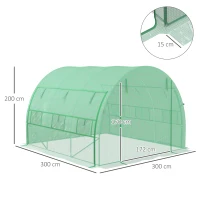 Outsunny Polytunnel Greenhouse Walk-in Grow House Tent with Roll-up Sidewalls, Zipped Door and 6 Windows, 3x3x2m Green(m-3)