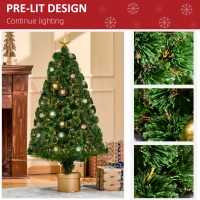 HOMCOM 4FT Prelit Artificial Christmas Tree with Fibre Optics, Baubles Decoration, Golden Pot for Holiday, Home - Green(m-5)