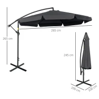 Outsunny 2.7m Garden Banana Parasol Cantilever Umbrella with Crank Handle and Cross Base for Outdoor, Hanging Sun Shade, Black(m-3)