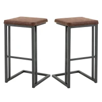 HOMCOM Set 2 Sgabelli da Bar e da Cucina, Sgabelli Imbottiti Design Vintage Stile Industriale, Finta Pelle e Metallo, Marrone(m-4)