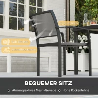 Outsunny 3-delige buiten eetset, Tafel in houtlook met 2 stoelen, weerbestendig, stalen frame, terrasmeubels, Grijs(m-6)