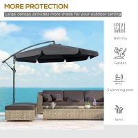 Outsunny 2.7m Garden Banana Parasol Cantilever Umbrella with Crank Handle and Cross Base for Outdoor, Hanging Sun Shade, Black(m-6)