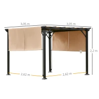 Outsunny Pergola rétractable 3L x 3l x 2H m structure métal époxy anticorrosion noir double toile polyester haute densité beige(m-3)