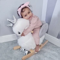 HOMCOM Kids Rocking Horse, Children Plush Ride On Swan Animal Rocker w/ Sound, Wood Base Seat, Safety Belt, Baby Toy Rocker for Toddler 18 - 36 Months, White and Grey(m-9)