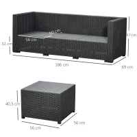 Outsunny Ensemble salon de jardin 2 pièces canapé 3 places + pouf 7 coussins déhoussables inclus PP imitation rotin tressé gris(m-3)