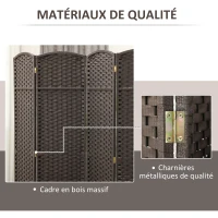 HOMCOM Paravent interieur en bois 4 panneaux 160 x 170 cm séparateur de pièce pliable pour salon, chambre à coucher, marron(m-6)