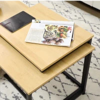 HOMCOM Set da 2 pezzi con Tavolino da Caffè e Tavolino laterale a C in Acciaio e Truciolato, Color legno(m-9)