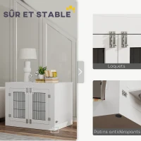 PawHut Cage pour chien intérieur caisse pour chien en bois 2 bols rotatifs à 360° 2 portes chien moyenne 80 x 60 x 63 cm blanc(m-6)