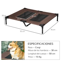 PawHut Cama para Mascotas con Zona de Malla Transpirable y Tela Oxford para Interior Exterior 92x76x18 cm Café(m-3)