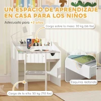 AIYAPLAY Juego de Escritorio y Silla para Niños de +3 Años con Cajón Extraíble y Compartimento Gris y Blanco(m-7)