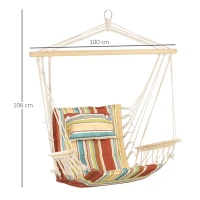 Outsunny Hanging Hammock Chair Swing Chair Thick Rope Frame Safe Wide Seat Indoor Outdoor Home, Patio, Yard, Garde Spot Stylish Multi-Color Stripe(m-3)