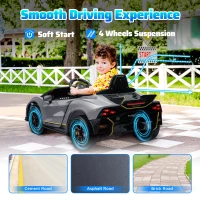 AIYAPLAY 12V Lamborghini Autentica Licensed Kids Electric Car with Remote Control, 4 Suspension Wheels, Soft Start, Grey(m-5)