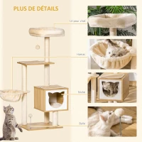PawHut Arbre à chat griffoirs grattoirs multi-équipements niche hamac panier coussins amovibles hauteur 126 cm peluche courte sisal naturel beige(m-5)