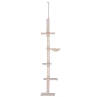 PawHut Albero Tiragraffi Multilivello a Soffitto con Amaca e Altezza Regolabile, 40x34x230-260cm, Beige(m-10)