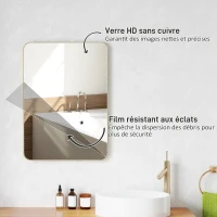 HOMCOM Miroir murale miroir salle de bain rectangulaire avec cadre en alliage d'aluminium or pour chambre, salon 50 x 70 cm(m-5)