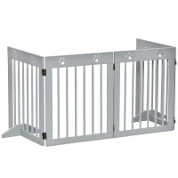 PawHut Barrera de Seguridad para Perros Plegable de 4 Paneles con Estructura de Madera y Patas de Apoyo 204x30x61 cm Gris Claro(m-10)