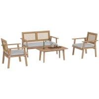 Outsunny Ensemble salon de jardin 4 pièces 4 personnes avec canapé 2 places, 2 fauteuils 1 table basse coussins, bois d'acacia(m-10)