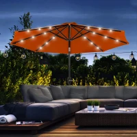 Outsunny 2.7m Outdoor Patio Garden Umbrella Parasol with Tilt Crank and 24 LEDs Lights, Orange(m-2)