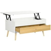 HOMCOM Table basse rectangulaire avec plateau relevable 1 tiroir coffre en bois dim. 100L x 50l x 49H cm bois clair et blanc(m-1)