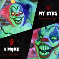 HOMCOM 5'6" Scary Laughing Clown Halloween Animatronic, with Glowing Eyes(m-5)