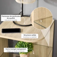 HOMCOM Table d'Appoint Guéridon Design Contemporain Bout de Canapé étagère Verre trempé Bois naturel(m-4)