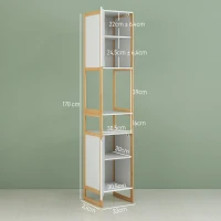 HOMCOM Meuble colonne de salle de bain avec 2 niches et 2 placards étagère réglable, bambou et MDF 33L x 33l x 170H cm blanc(m-3)