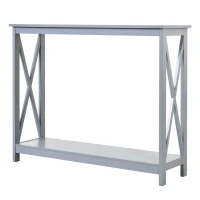 HOMCOM Console Table Hallway Desk w/Storage Shelf, X Design for Living Room Entryway, Grey(m-11)