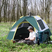 Outsunny Tente de camping pop up 3 personnes porte 3 fenêtres sac de transport inclus fibre verre polyester PE(m-2)