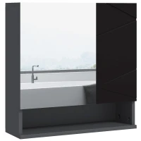 kleankin Armadietto con Specchiera Bagno a 2 Ante e Mensole Regolabili in Legno, 55x17x55cm, Nero(m-1)