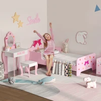 ZONEKIZ 3PCs Kids Bedroom Furniture Set with Bed, Dressing Table and Stool, Princess Themed, for 3-6 Years Old, Pink(m-2)