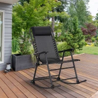 Outsunny Garden Rocking Chair Folding Outdoor Adjustable Rocker Zero-Gravity Seat with Headrest Camping Fishing Patio Deck, 90 x 64 x 110 cm - Black(m-2)