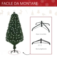HOMCOM Albero di Natale Artificiale 150cm con 170 Luci LED e Fibre Ottiche, Albero di Natale con Luci Incorporate e 170 Rami e Base in Metallo Pieghevole, Verde(m-8)