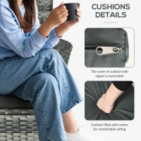 Outsunny 3 Pieces Rattan Bistro Set, Wicker Garden Furniture Set with 2-Tier Coffee Table and Chairs, Washable Cushions, for Outdoor Patio Balcony, Mixed Grey(m-6)