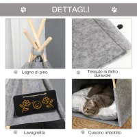 PawHut Tenda per Gatti, Cuccia per Gatti Fino a 6kg, Cuccia per Cani Piccoli da Interno, Teepee in Feltro Grigio, 58x58x80cm(m-4)
