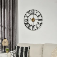 HOMCOM Reloj de Pared Silencioso de Ø60cm Reloj de Pared de Metal y Madera con Números Romanos sin Tictac Estilo Vintage(m-7)
