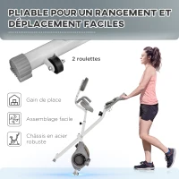 HOMCOM Vélo d'appartement magnetique pliable vélo de fitness vélo d'intérieurgrand confort dossier selle réglable poignées écran LCD multifonction support tablette acier blanc gris(m-7)
