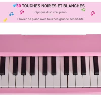 HOMCOM Piano à queue enfant en bois Piano enfant clavier de piano 30 touches - tabouret et pupitre inlus - Instrument de Musique - MDF rose(m-5)