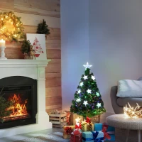 HOMCOM Albero di Natale a Fibre Ottiche 90cm Albero di Natale Artificiale con 12 Luci LED di 3 Colori e Rami in Plastica(m-2)