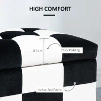 HOMCOM Storage Ottoman, Storage Bench with Wood Legs, Footstool, Footrest with Velvet Surface for Bedroom, Hallway, Living Room, 114 x 47 x 47 cm, White and Black(m-5)