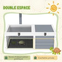 PawHut Maison enclos cage pour petit animal tortue avec 2 espaces support de lampe 81 x 48 x 31,5 cm gris(m-4)