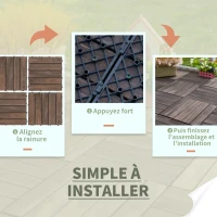 Outsunny Dalles terrasse - caillebotis - Lot de 27 pcs, Surface Max. 2,5 m²- emboîtables, Installation très Simple - Carreaux Bois Sapin teinté Noir(m-4)