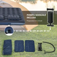 Outsunny Letto Gonfiabile Matrimoniale con 2 Cuscini e Pompa Manuale Inclusa, 137x191x22 cm, Blu(m-5)