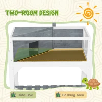 PawHut Wooden Tortoise House with Storage Shelf, Clear Observation Windows, Lamp Holder, Openable Top, Built-in Tray, Grey(m-6)